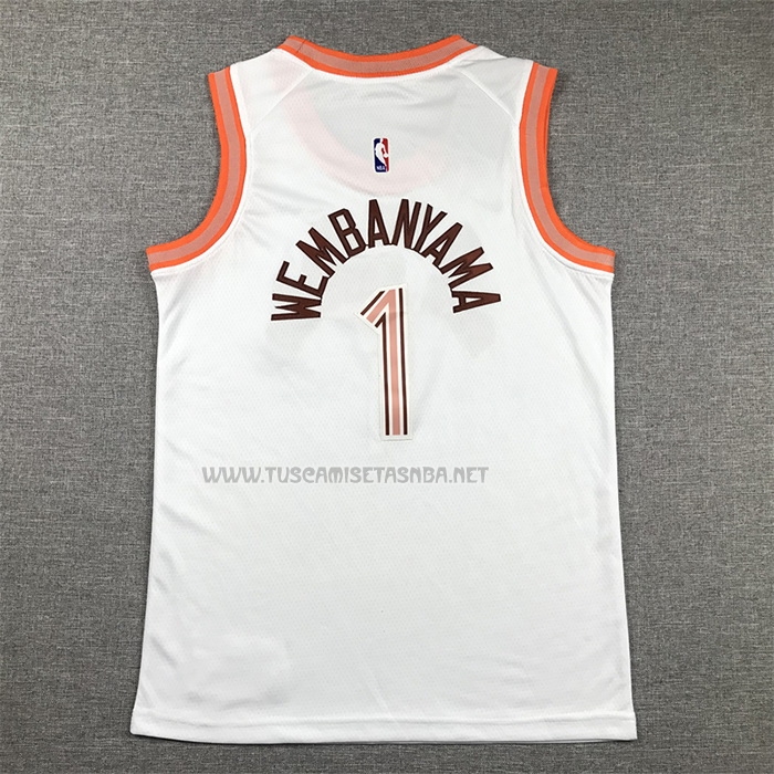 Camiseta Victor Wembanyama NO 1 Nino San Antonio Spurs Ciudad 2023-24 Blanco